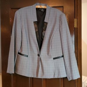 Women's blazer with faux leather trim
